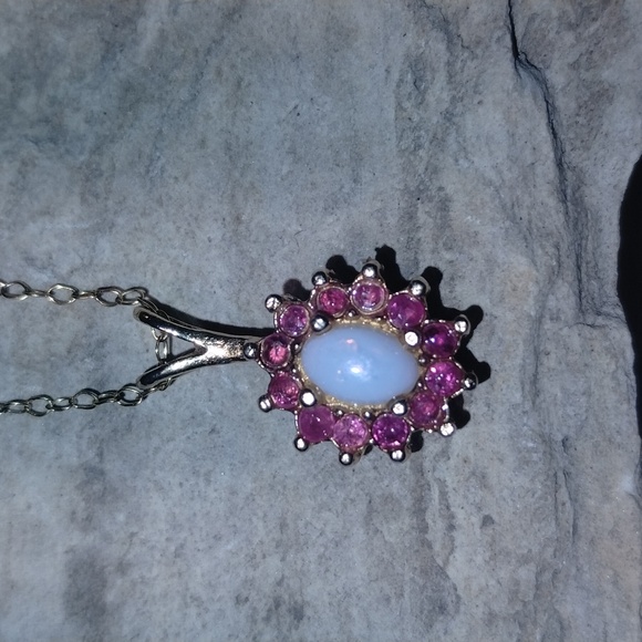 Vintage ruby and opal gold chain necklace - Picture 4 of 7